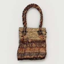 Sun Sand Boho Woven Straw Tote Bag Braided Paisley Handles 14 X 12