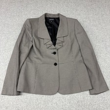 Kasper Blazer Jacket Size 16 Black White Houndstooth Ruffle Lapel 2-Button Lined