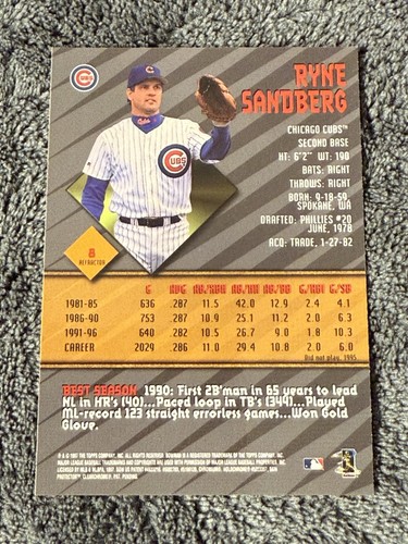 RYNE SANDBERG 1997 Bowman’s Best Refractor #8 - Picture 7 of 7