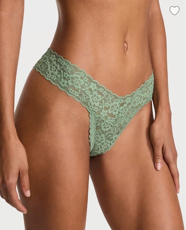NWT Victoria's Secret THE LACIE Sage Green Lace Thong Panty Large
