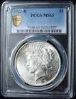 1922-D Peace Silver Dollar - PCGS MS 63 - Gold Shield