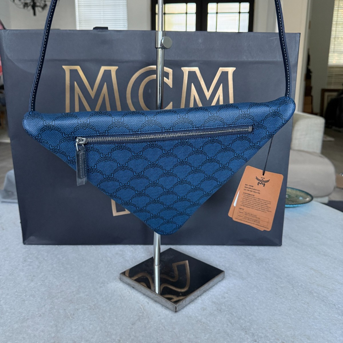 MCM Blue Canvas and leather Triangle Shoulder Bag | eBay