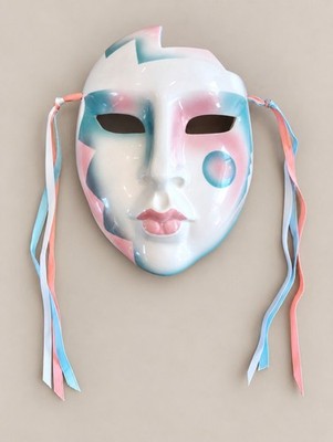 Vintage 1990 Clay Art About Face Ceramic Mask Pastel Pink Blue Wall Art