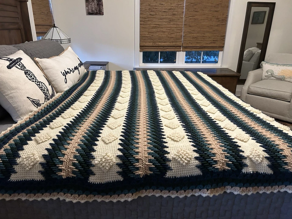 "Manta de ganchillo hecha a mano afgana 64"" x 92"" colcha multi tiro ¡Hermosa!! Foto 3 de 4