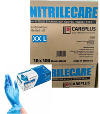 CarePlus 4 Mil Blue Nitrile Chemo Exam Gloves ,box of 1000 pc X X Large