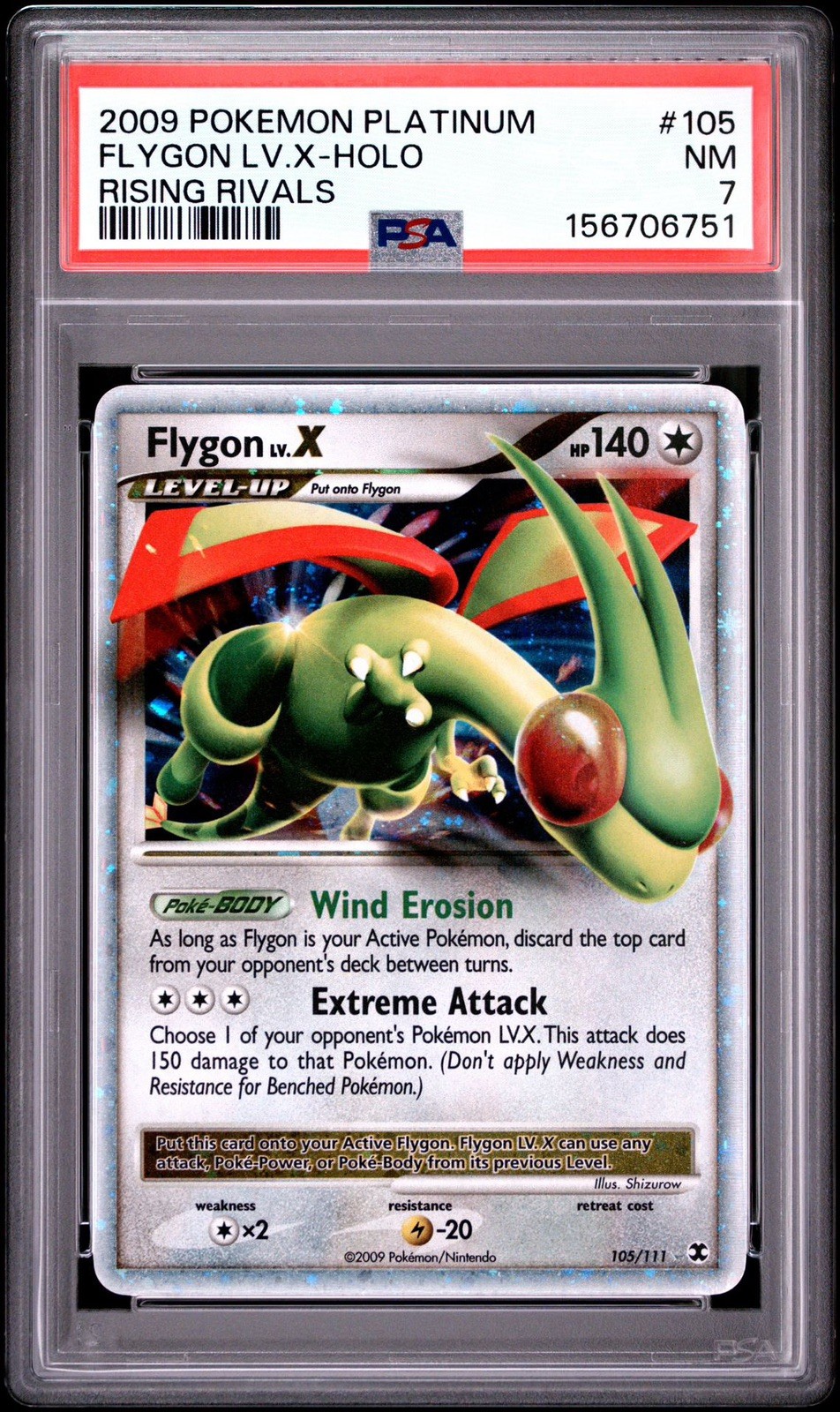 2009 POKEMON PLATINUM RISING RIVALS #105 FLYGON LV.X-HOLO PSA 7