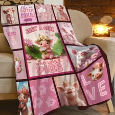 Pink Pig Blanket Just A Girl Who Loves Pigs Throw Blankets for Girls Women Fl...