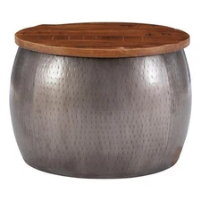 Linon Reid Metal Drum Table with Storage in Pewter