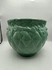 McCoy Pottery Planter Vintage Jardiniere Seafoam Green Quilted Diamonds Leaves