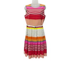 Calvin Klein Colorful Striped Fit Flare Dress Belted Sleeveless Women 6