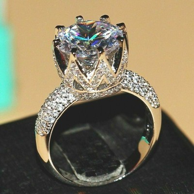 3 Ct Round Diamond Solitaire Crown Engagement Ring 14k White Gold Over Size 6-12