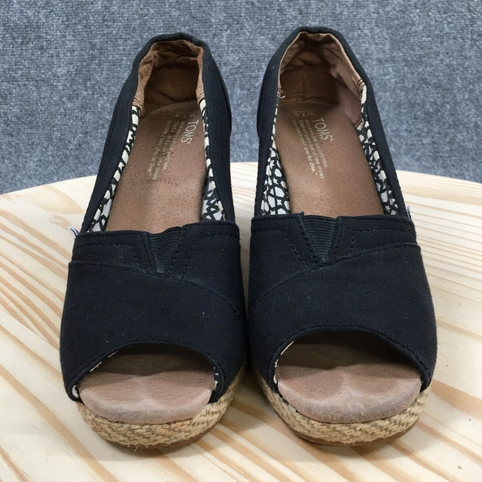 TOMS 高跟鞋女式 7.5 Calypso 露趾一脚蹬 Espadrille 楔形高跟鞋黑色 — 第 4/4 张图片