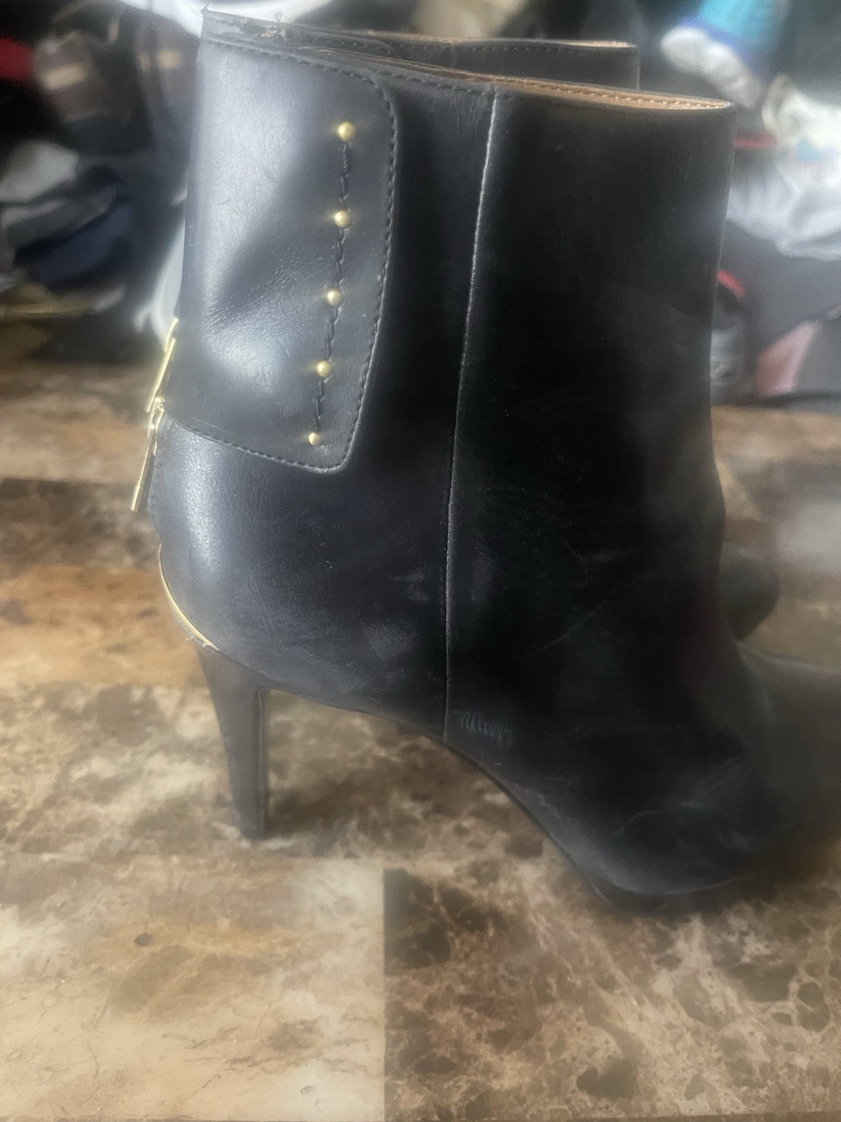 Calvin Klein's Black Leather Palisa Stiletto Heel Studded Ankle Booties Size 7.5 thumbnail 8