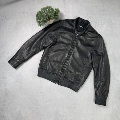 Dirk Bikkembergs Men Leather Jacket Size 48 Dark Blue 