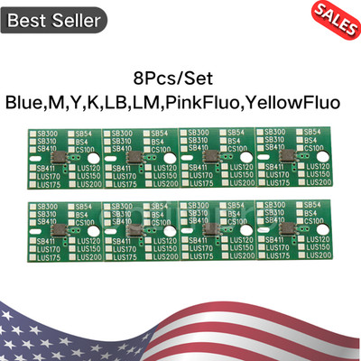 8Pcs for Mimaki SB410 One-time Chip - 2L - Blue,M,Y,K,LB,LM,PinkFluo,YellowFluo