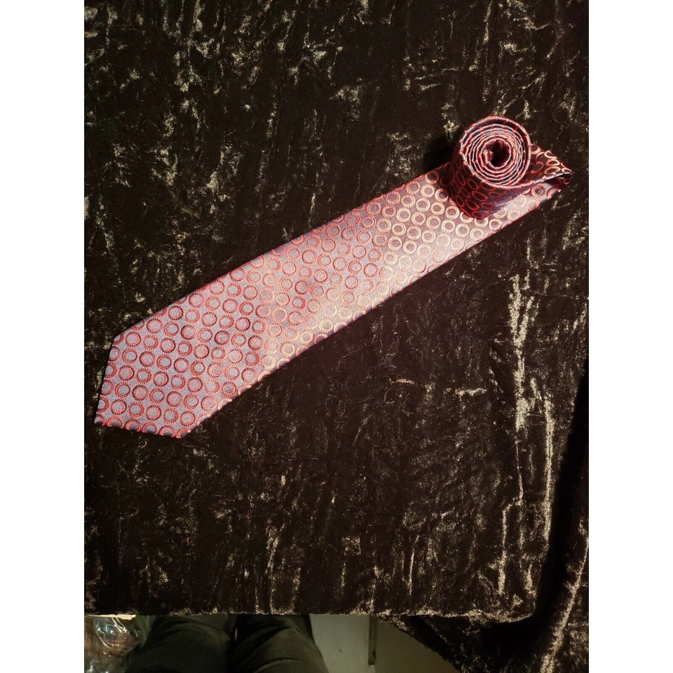 FUBU Designer Embroidered Neck Tie Mens Red Blue Polka Dot Career Wear Keeper Foto 4 de 4