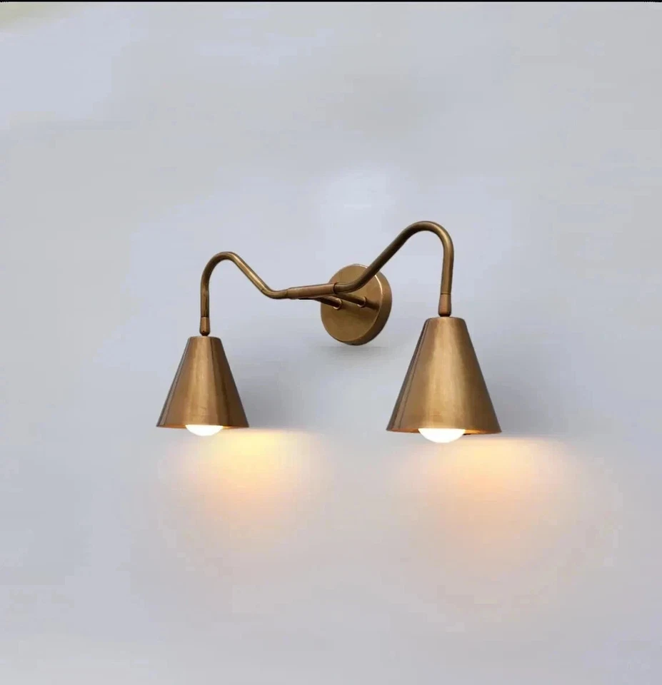 Handcrafted Double Arm Light Articulated Brass Wall Sconce Mid-Century style - Image 3 of 4