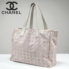 CHANEL New Travel Line Pink × White Tote Bag Handbag Coco Mark Used