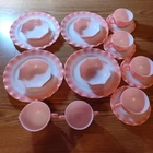 Vintage Hazel Atlas Pink Crinoline Ripple 4 Place Setting, 18 Piece Dinner Set