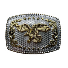 Fly Eagle Rodeo Star Cowboy Cowgirl Gold/Silver Rectangle Metal Belt Buckle