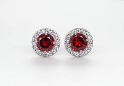 14K White Gold Round Halo Cubic Zirconia Stud Push Back Earrings Love Gift