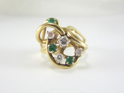 DAMEN 14K GOLD DIAMANT & SMARAGD COCKTAIL STIL RING (GR. 7,75) 0,315TDW 7,6G