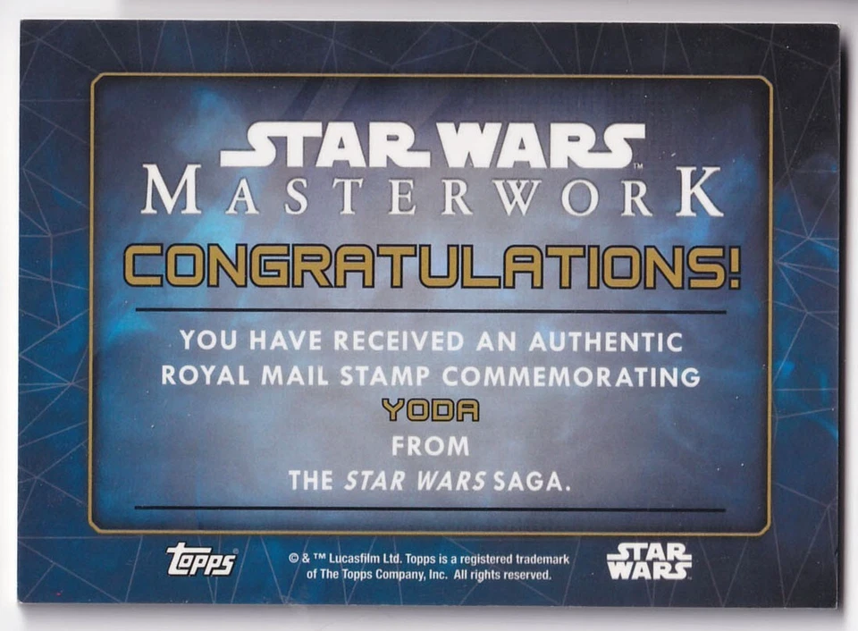 2016 Star Wars Masterwork Stamp Relic Insert Yoda GOLD Parallel 07/10 - Image 2 of 2