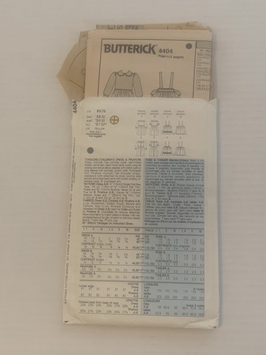 Vintage 1989 Butterick 4404 Sewing Pattern Toddlers’ Children’s Dress Size 4-6 - Picture 3 of 3