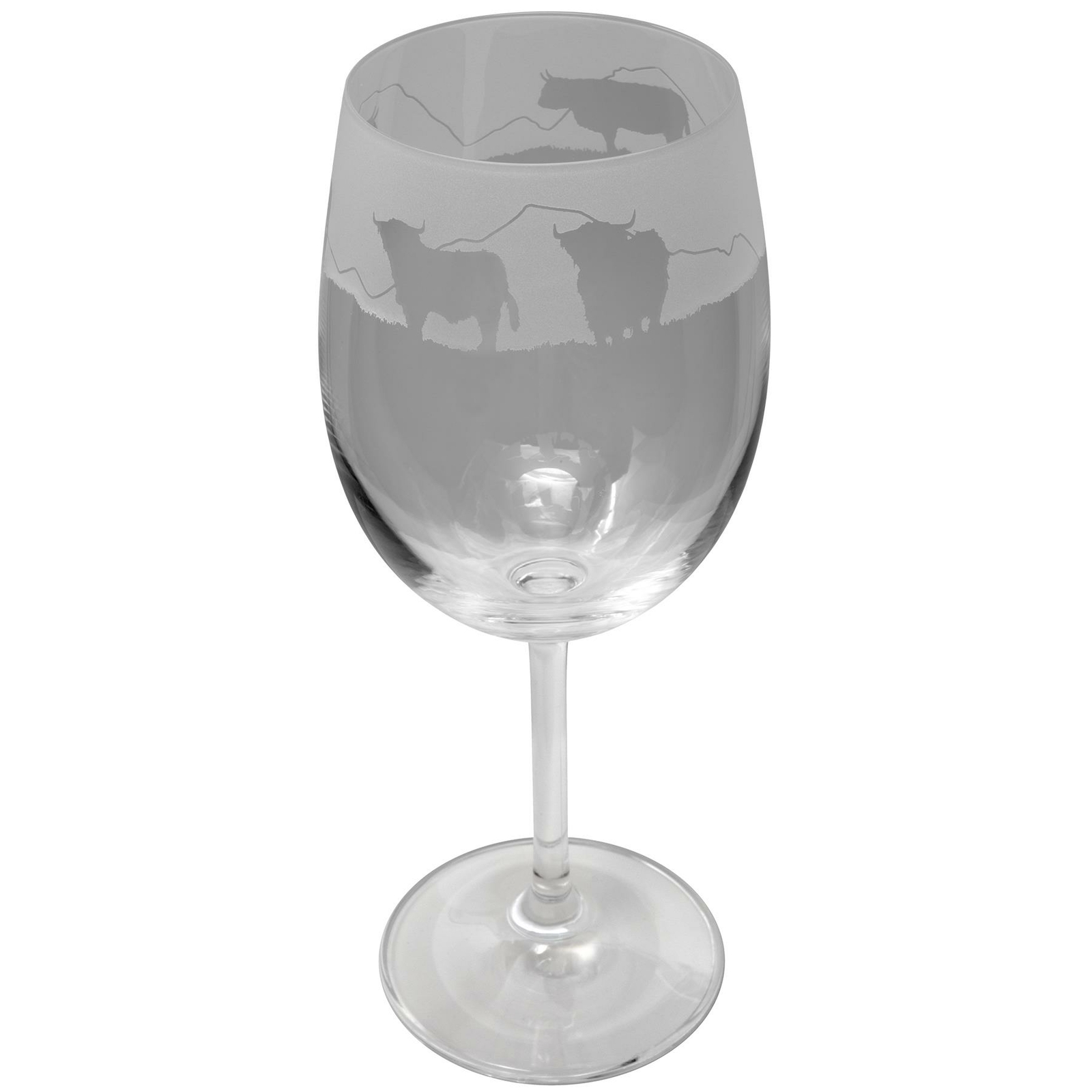 Animo Highland Cattle Engraved Crystal Wine Drinking Glass 350ml Hand Decorated