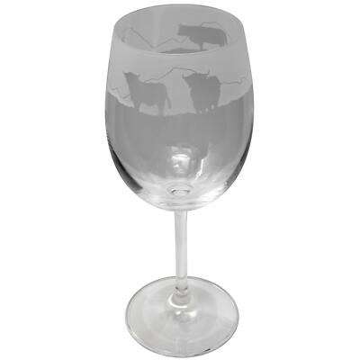 Animo Highland Rinder graviert Kristall Wein Trinkglas 350ml handverziert