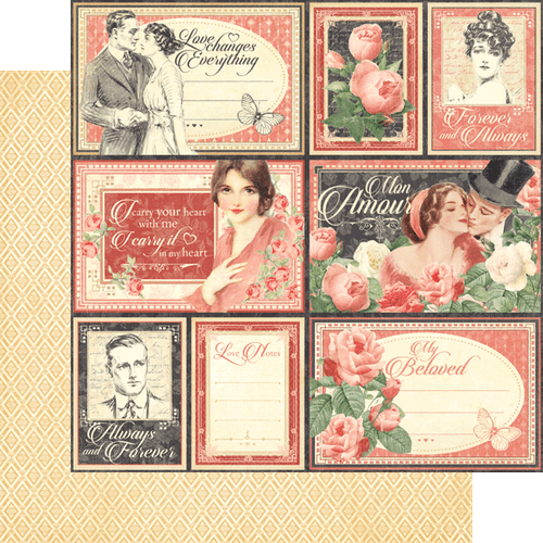 Graphic45 MON AMOUR 8x8 PAQUETE DE PAPEL álbum de recortes (24) hojas (8) diseños - Imagen 7 de 9