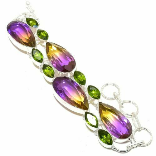 Bracelet En Argent 925 Avec Péridots Naturels - 5.70g - Longueur 21cm - Fait Main - Neuf