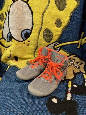 Asics Matflex 6 Sneaker Athletic Gray Orange Wrestling Leather Little Kids 3.5