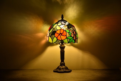 Tiffany Table Lamp Bedside Lamp Floral Stained Glass Lamp Desk Light H14" - Picture 2 of 10