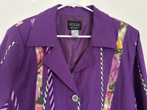 Koos of Course Purple Linen Blend Floral Striped Checker Silk Ribbon Blazer - Picture 5 of 7