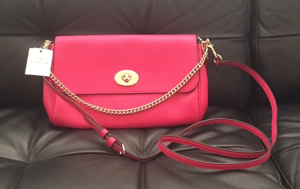 NWT! Coach Medium Pink Ruby Crossgrain Leather Shoulder Crossbody Bag F54849