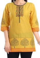 Kurtis Silk Blend Yellow Solid Women Indian Kurti Tunic Kurta Shirt Dress MM355