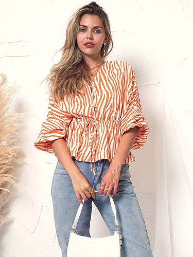 Zebra Print Long Sleeve Button Top - 第 3/11 張圖片