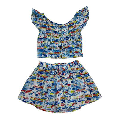 Girls Ruffle Button-Up Two Piece Smock Top & Skirt Size 6X B57
