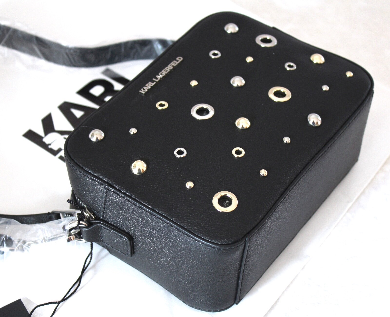 KARL LAGERFELD TASCHE CROSSBODY K/KORAT CAMERA BAG SCHWARZ NIETEN LEDER