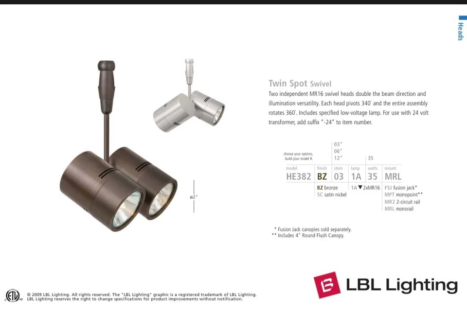 Cabezal giratorio de doble punto LBL Lighting HE382 FSJ Fusion Jack Foto 2 de 3