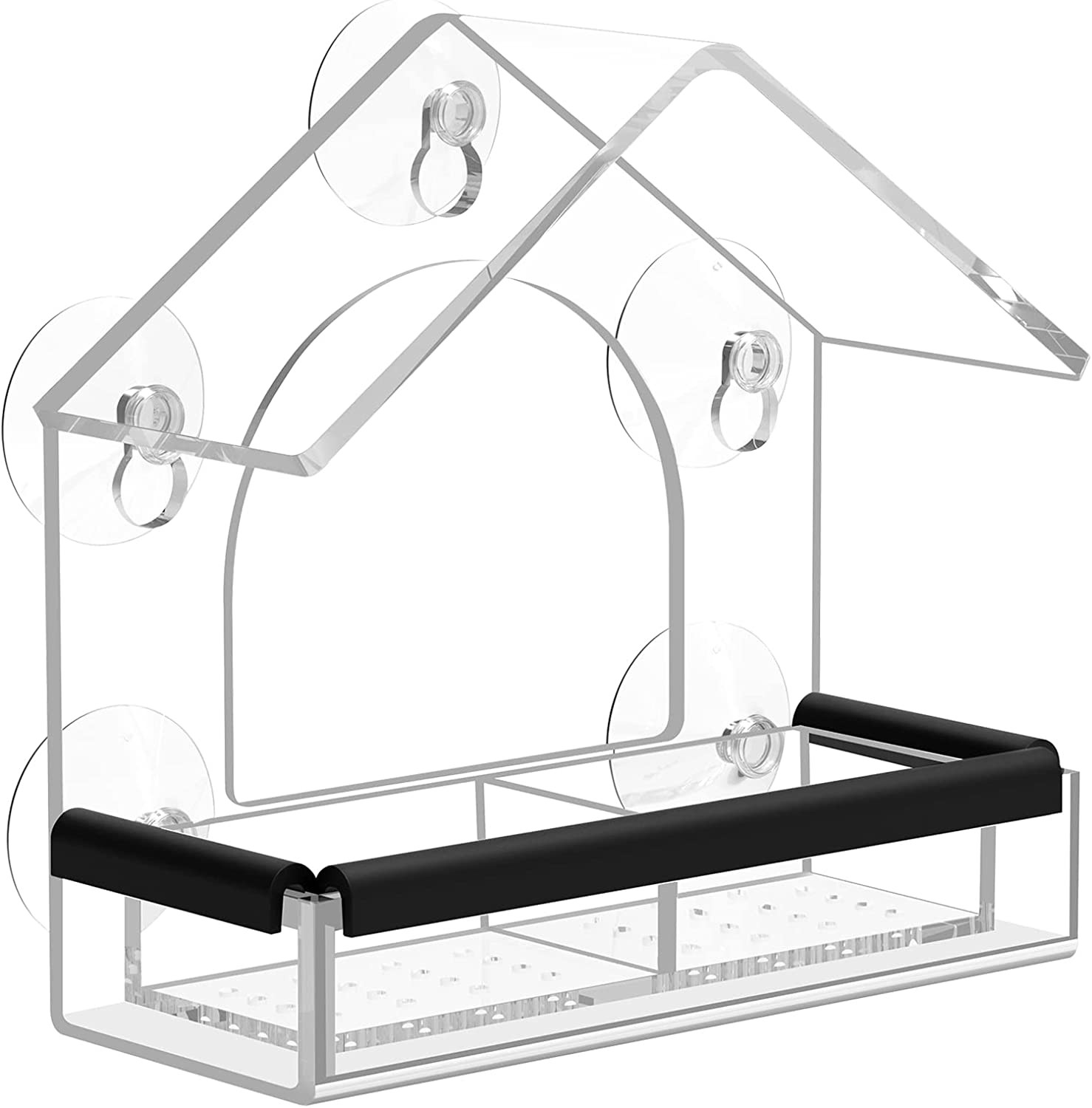 Transparent Window Bird Feeder with 5 Extra Strong Suction Cups, Drainage Holes,