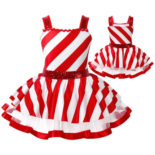 Kid Girl Ballet Tutu Dance Dress Candy Cane Striped Christmas Princess Skirts - 第 1/25 張圖片