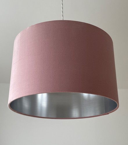 Lampshade Blush Pink Velvet Brushed Silver Drum Light Shade - 第 14/22 張圖片