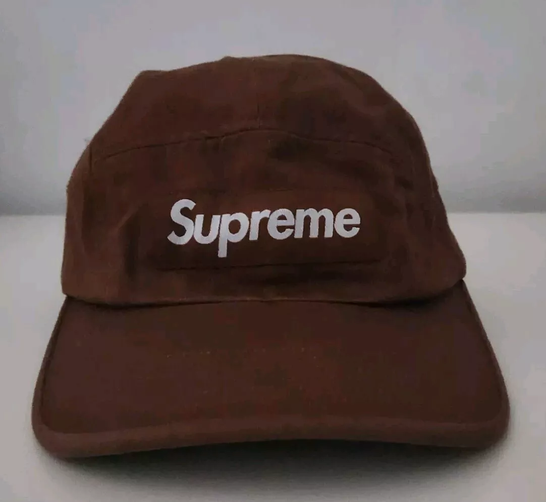 Casquette de camp FW22 Supreme chino lavé sergé marron sangle cuir chapeau porté 1 fois