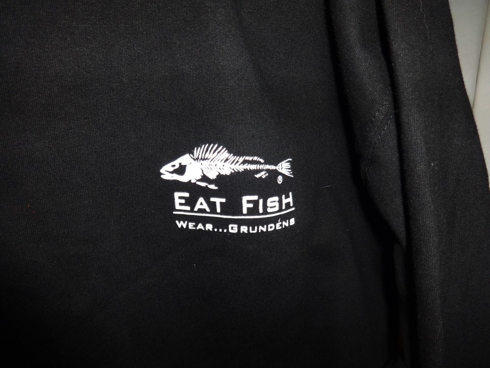 Grunden’s Hoodie Sweatshirt Men’s MEDIUM Black Eat Fish Wear Grundens