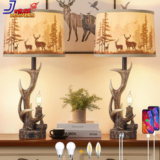 Rustic Antler Table Lamps 2 Pack with USB  Type C Ports 28'' Farmhouse Decor