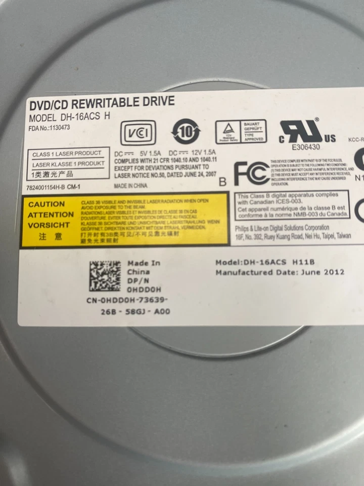 Black DELL DVD/RW Rewritable SATA Drive - DH-16ACS 0HDD0H - Image 2 of 4