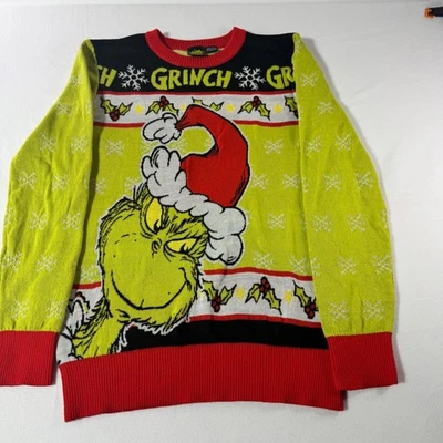 Dr. Seuss The Grinch Christmas Sweater Mens Medium Green Red Holiday Pullover - Image 1 of 4