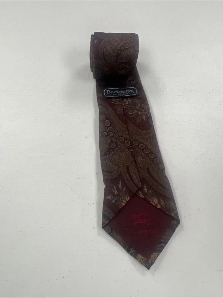 Burberry мужской бордовый красный и коричневый галстук с узором пейсли $195 - Изображение 2 из 4